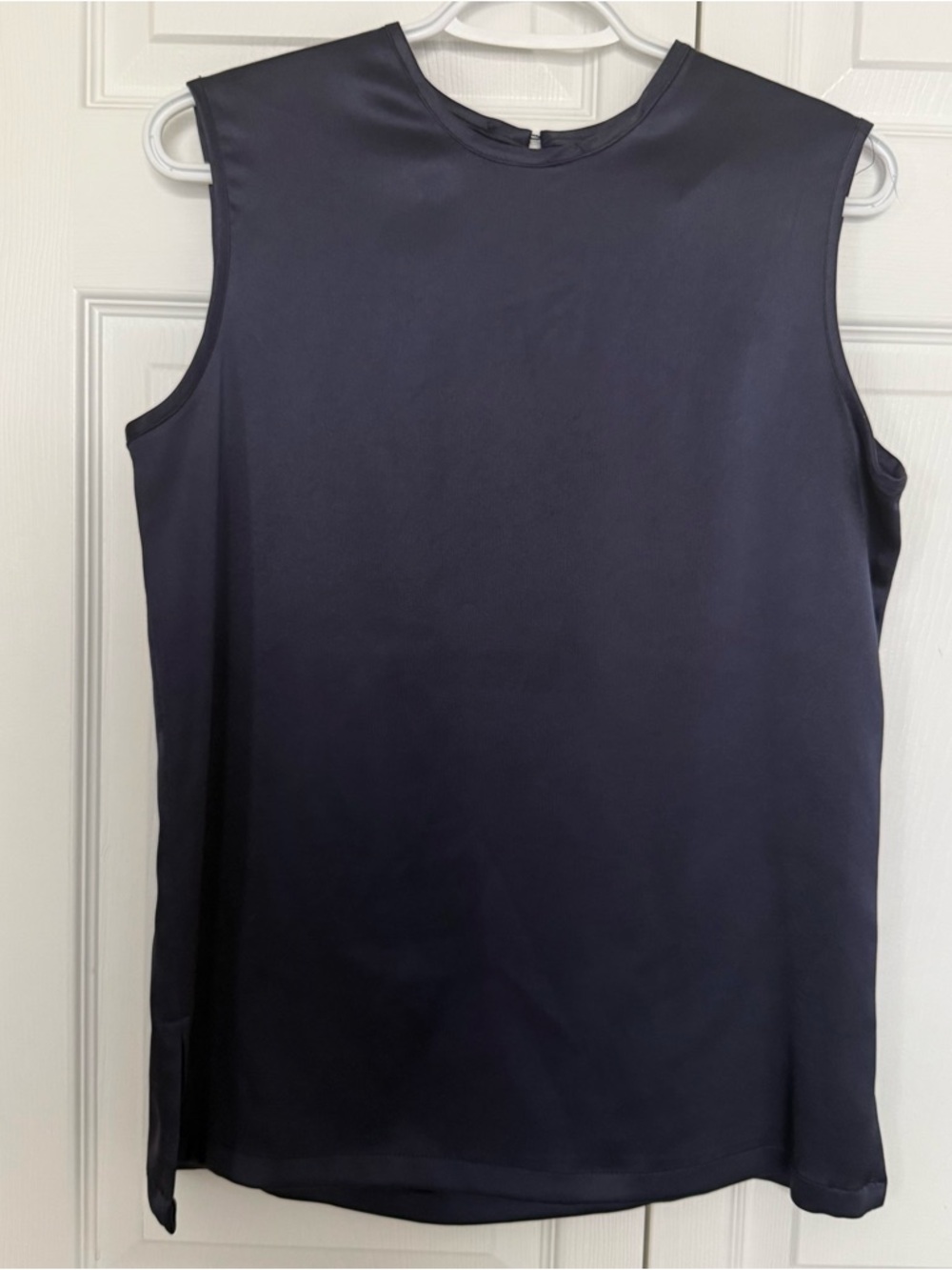 Classic Sleeveless Satin Tank Top - Navy Size 8